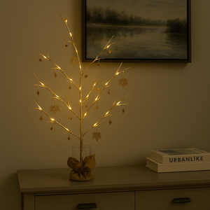 Newish h70cm 55 ấm <span class=keywords><strong>LED</strong></span> trong nhà trang trí nội thất nhựa vàng đan xen chi nhánh ánh sáng với kim loại Maple lá chuông - Product Image 4