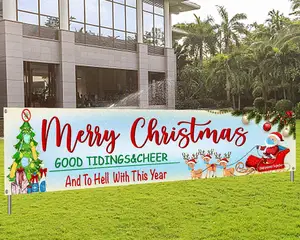 Large Merry Christmas Banner 8.2 x 1.5 FT Red Christmas Banner Decorations Xmas Party Supplies Outdoor and Indoor Decor
