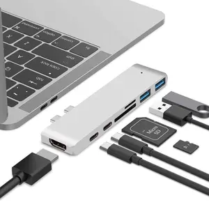 6 7合2 1 USB C型集线器3.0分离器7端口数据，带4k高清多端口读卡器TF SD多合一Usb适配器
