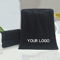 Serviettes de sport en coton biologique en vente chaude, serviette en coton noir avec logo personnalisé brodé