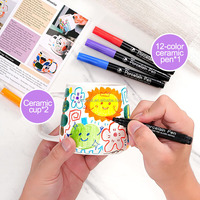 Peignez votre propre tasse 2 tasses en céramique à peindre et 12 stylos de couleur lave-vaisselle Kit de peinture de tasse de bricolage adultes artisanat pour la nuit de date