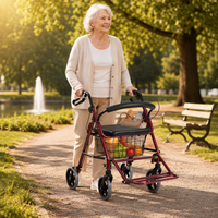 Déambulateur en aluminium avec siège et repose-pieds pliables, rouge, 4 roues, aide à la marche pour les personnes âgées