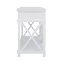 Table console blanche de ferme avec 2 tiroirs et étagère inférieure, table d'entrée à cadre en X pour salon et couloir