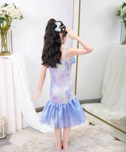 Robe sirène Ariel pour enfants, design queue de poisson, costume d'Halloween, tenue de bal, fabriquée avec un nouveau tissu - Product Image 6