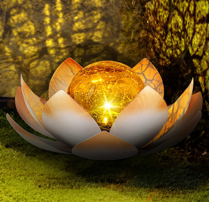 Moderno al aire libre LED flor de loto <span class=keywords><strong>luz</strong></span> <span class=keywords><strong>solar</strong></span> impermeable de metal y vidrio linterna de jardín con patrón de planta formato eléctrico - Product Image 4