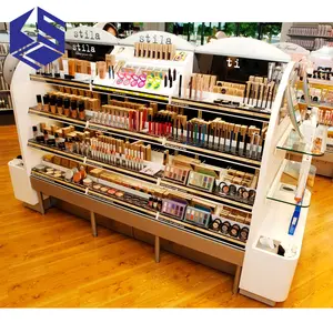 Customized cosmetic shop furniture wall makeup stand cosmetic display for sale