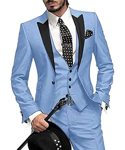 Ternos de casamento masculinos personalizados, noivo tuxedos, blazers de festa de baile, 3 peças de ternos (jaqueta + calça + colete)