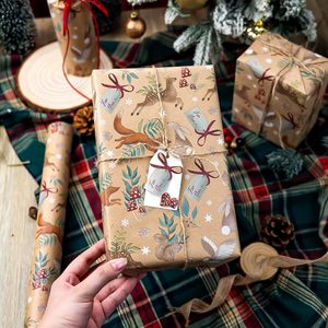 Christmas Animals Kraft <b>Wrapping</b> <b>Paper</b> 17 In X 32.8 Ft Brown Holiday Gift Wrap - Product Image 6