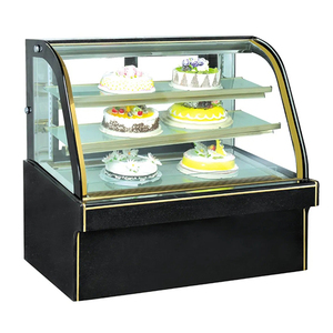 Vitrine Réfrigérée en Verre Double Arc Effet Marbre avec Plateau en Verre, Porte Coulissante, pour Pâtisserie et Café - Product Image 1
