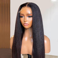 Perruque Yaki Lisse en Cheveux Humains, Lace Frontale 13x6, Densité 180%, Grade 12A, Noir Naturel, Vente en Gros Direct Usine pour Femmes Noires