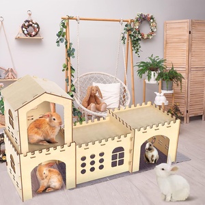 Usmilpet Villa di lusso Chateau conigliera grande capacità in legno Cottage artigianale bottone per <span class=keywords><strong>coniglio</strong></span> nano - Product Image 4