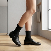 Chaussettes mi-mollet à volants pour femme en coton peigné premium, antidérapantes, tricotées, côtelées, couleur unie, pour le quotidien au printemps
