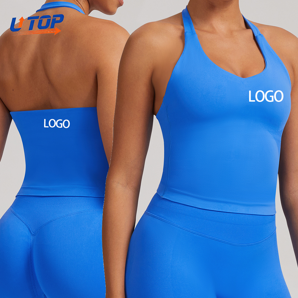 Women Seamed Longline Strappy Breathable Eco-Friendly Yoga Vest Top Custom Front Gym Workout High for Halter Quick-drying
