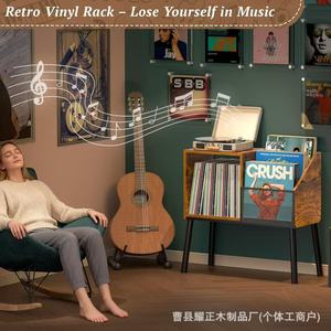 Wooden three-tiered vinyl <b>record</b> rack, retro style gramophone <b>stand</b> for living room and bedroom. - Product Image 4