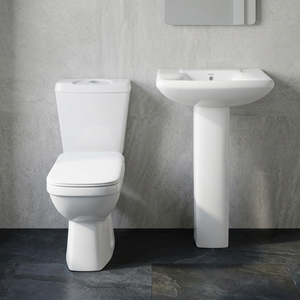 Ensemble sanitaire de salle de bain en céramique avec WC à double chasse et lavabo sur colonne - Product Image 3