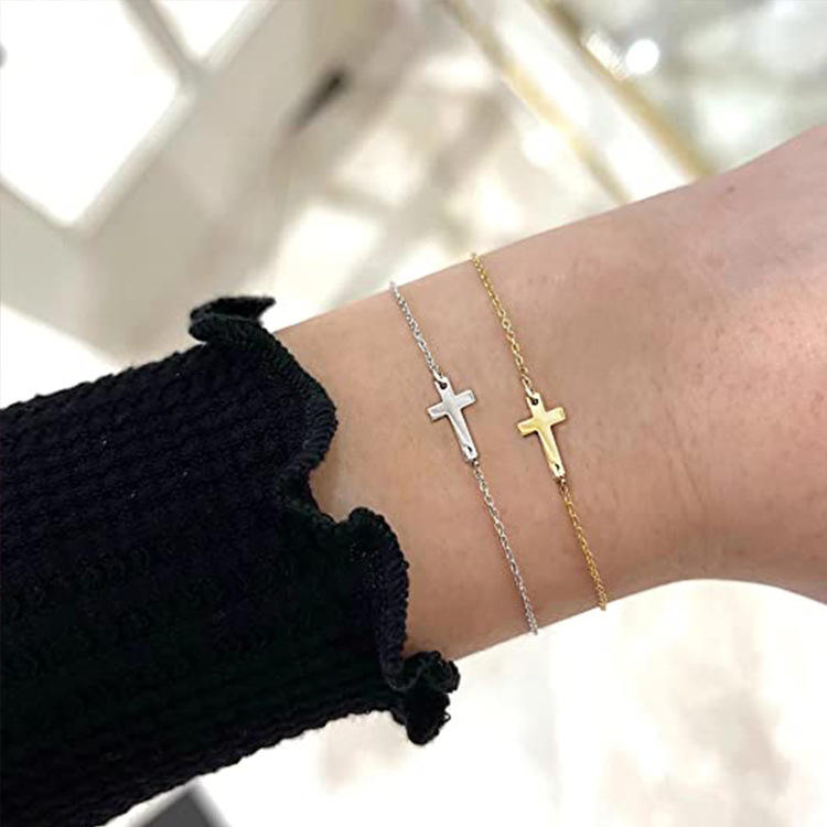 SC 2022 Fashion Cross Charm Bracelets Jewelry Classic Couple Bracelet  Minimalist 18K Gold Plated Cross Bracelets Women Men