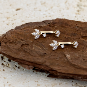 Anneau de nombril en or massif 14 carats, filetage interne, barre de nombril en CZ, forme de <span class=keywords><strong>banane</strong></span> incurvée, bijoux de piercing pour le nombril - Product Image 1