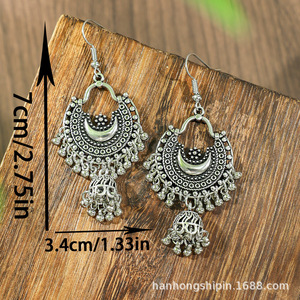 Bohemia Geometric Drop <b>Earrings</b> Antique Silver Plated Women's Fashion Dangle <b>Earrings</b> With <b>Tassel</b> Design - Product Image 4
