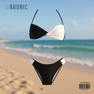 Set bikini da donna Buonic Top con scollo all'americana bianco e nero e slip a vita alta S01064-50 - Product Image 3