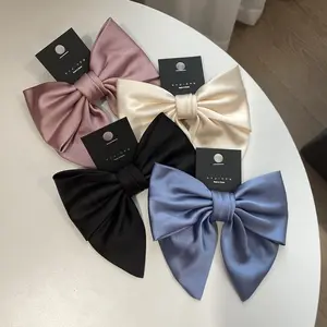 Korean High Quality Satin Elegant Bow Hair Clips Solid Color Big Bowknot Hairpin Spring Clip Ponytail Hairclip Headwear