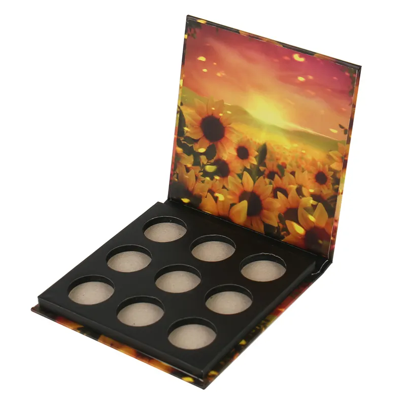 Wholesale Private Design Makeup Custom Cosmetic Cardboard Luxury Round 9 Hole Magnetic Eyeshadow Empty Palette