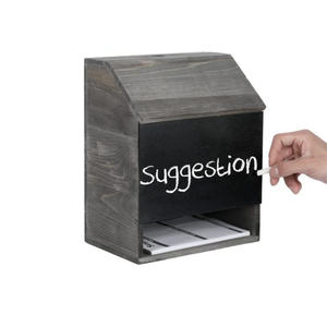 2024 Vintage gris Feedback Collector porte-bulletin de vote bois Suggestion/boîte de commentaires avec serrure et tableau noir - Product Image 5