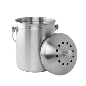1.3 Gallon stainless steel recycle bucket/ kitchen worm compost bin/storage bin with carbon filter and lid