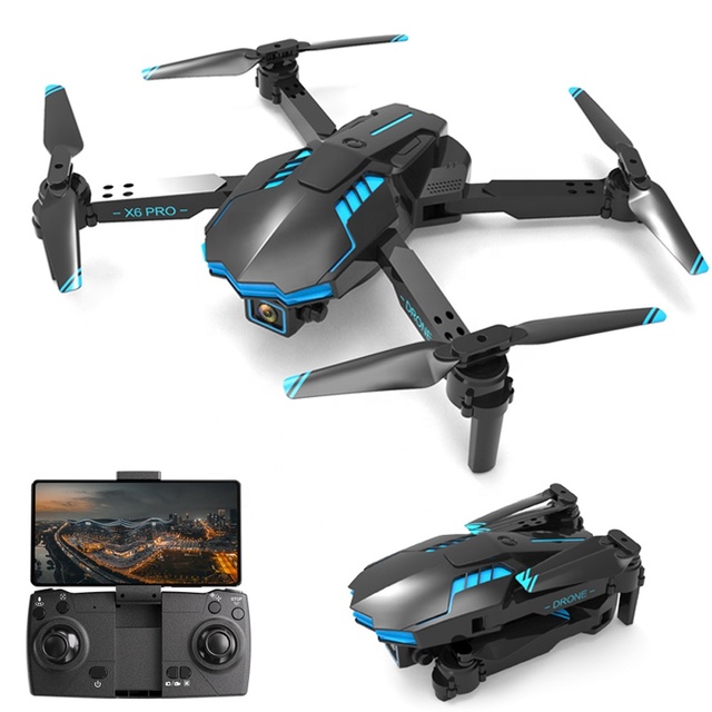 KK X6 4K Dual Camera Foldable Drone Colorful Lights Auto Return Obstacle Avoidance 8-10 Mins Flying Time WiFi Batteries Included
