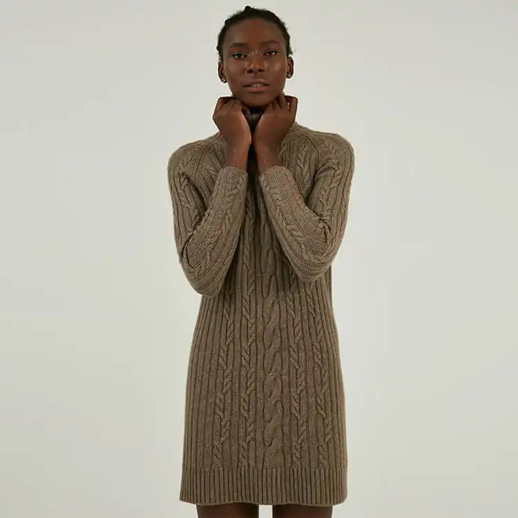 2022カスタムカシミア製ニットファクトリーケーブルタートルネック女性ジャンパープルオーバー女性用ロングセーター