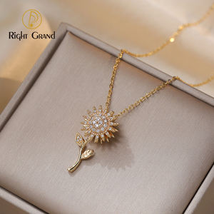トレンディな回転ひまわりネックレスゴールド鎖骨チェーンはストレスを和らげます女性のジュエリーのためのひまわりペンダントネックレス - Product Image 2