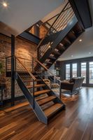 Gerade Doppelträger-Stahl-Holz-Treppe Platzsparendes Design Umweltfreundlich Langlebig für Apartments Hotels Anpassbar Innenbereich