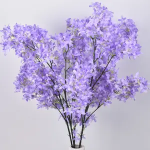 Grosir bunga ungu buatan sutra buatan cabang bunga sakura untuk dekorasi pernikahan