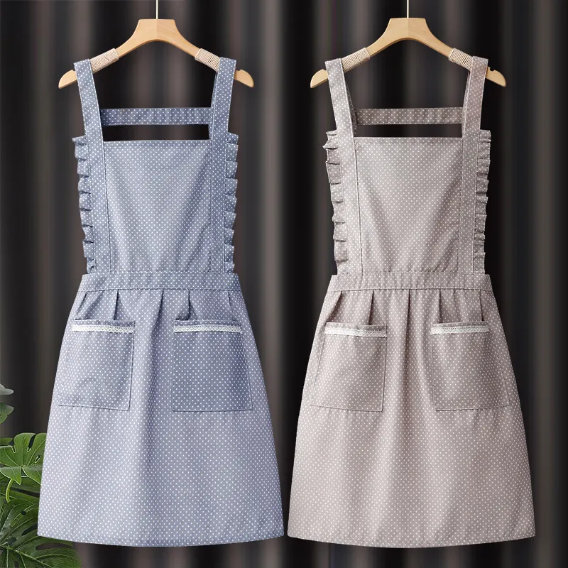 Venta al por mayor café restaurante delantal adulto usable camarera delantales delantal ajustable alta calidad Denim Wrap vestido volante delantal