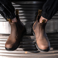 Bottes de sécurité Chelsea mi-montantes en cuir véritable avec embout en fibre de verre pour homme et femme, idéales pour le travail et les loisirs, modèle ingénierie haut de gamme