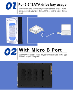 Nouveau boîtier de convertisseur SATA <span class=keywords><strong>d</strong></span>'été 2.5 "à 3.5" avec micro USB3.0 pour SATA 6Gbps, prise en charge de la <span class=keywords><strong>baie</strong></span> de lecteur de disquettes 3.5" - Product Image 6