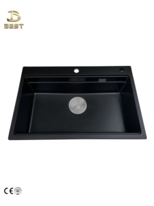 Évier de cuisine de luxe en pierre de quartz noir anti-rayures Design rectangulaire simple ou double avec montage sur le dessus en granit et robinet - Product Image 5