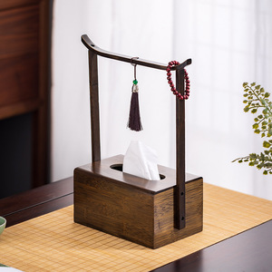 Boîte à mouchoirs en bambou de style rétro chinois avec décorations en pompon pour salons de thé et maisons - Product Image 3