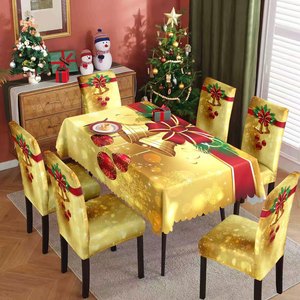 Mantel Navideño, Decoración Festiva, Cubierta Elástica para Silla, Mantel Impermeable y Antipolvo, Juego de Mantel y Cubiertas para Sillas para Mesa Familiar - Product Image 3
