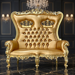 Chaises de mariage capitonnées dorées sculptées de style mid-century, durables, avec structure en bois massif, mobilier de luxe - Product Image 2