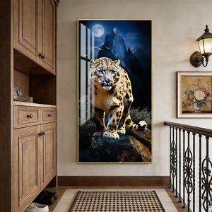 Art mural 3D personnalisé moderne, décoration de salon d'hôtel, minimaliste, imprimé HD, animaux léopard, peinture en porcelaine cristalline - Product Image 2