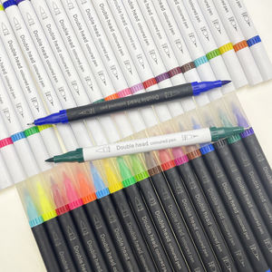 Wholesale Custom 12 18 24 100 Colors Black <b>White</b> Water Base Dual Tip Fineliner Brush Marker <b>Pen</b> Set - Product Image 2