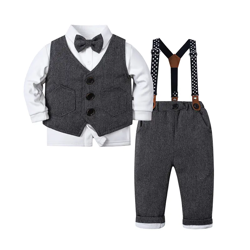 Recém-nascido Baby Boy Aniversário Formal Completo Casamento Elegante Roupas Terno Algodão De Malha Três Peças