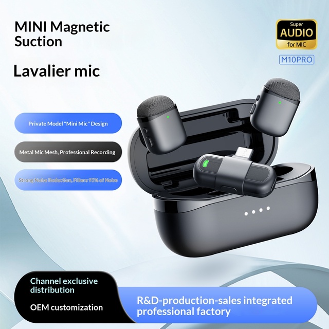 Wireless Lavalier Microphone Magnetic Suction Microphone Long Endurance of 100m Transmission Noise Reduction Lavalier Microphone