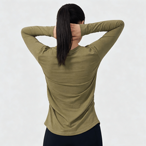 Camiseta Deportiva de Manga Larga para <span class=keywords><strong>Mujer</strong></span>, con Logotipo Personalizado, de Lana Merino, de Secado Rápido, Resistente a las Arrugas, Elástica en 4 Direcciones, Ajustada, para Pilates y Running - Product Image 4