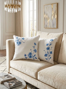 Funda de Cojín Bordada en Algodón con Flores Azules, Estilo Vintage, Simple y Moderno, para Decoración del Hogar, Sofá o Sillón - Product Image 2