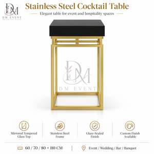 Square Cocktail <b>Table</b> for Event Suppliers with Gold Stainless Steel Open Rectangular Frame Base and <b>Mirrored</b> Tempered Glass Top - Product Image 3