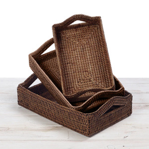 Plateau de service rond en rotin tissé à la main du Vietnam, panier de rangement vintage avec poignée, écologique et durable, couleur et taille personnalisables - Product Image 5