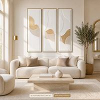 Peinture à l'huile 3D en relief 100% peinte à la main avec feuille d'or texturée, art mural, 3 pièces par ensemble, prête à accrocher pour la décoration du salon et de la maison