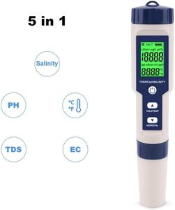 เครื่องตรวจวัดคุณภาพน้ำดิจิตอลอัจฉริยะ 5-in-1 รุ่น ABS 9909 สำหรับวัดค่า EC TDS PH อุณหภูมิ และความเค็ม - Product Image 3