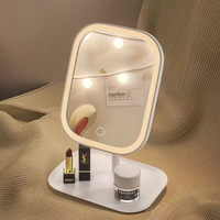 Miroir de maquillage rechargeable avec lampe de table, contrôle tactile et 3 modes d'éclairage, miroir de courtoisie pliable portable HD anti-traces de doigts, cadeau